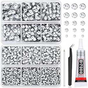Hotfix Rhinestones Jewelry Glue Kit, 6700 PCS Crystal Rhinestones Flatback with B7000 Gem Glue Gel, Tweezers, Wax Pencil Rhinestone Applicator Kit for Jewelry Crafts Clothes Fabric (5 Mixed Sizes)