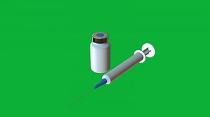 Download Blank 3D Vaccine Bottle and Syringe Rotating Animation on Green Background, Medical Injection, Immunization, Healthcare Concept, Pharmaceutical Product, Isolated Render for free