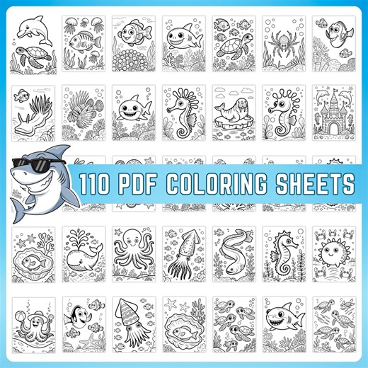 110 Cute Ocean Animals Coloring Pages, Adult and Kid Coloring Pages, Printable Ocean Coloring Pages, Instant Download - Etsy