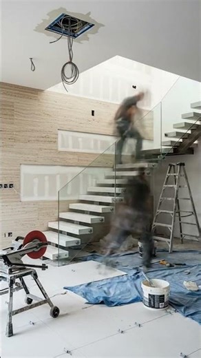 Grand Double-Height Lobby Transformation | From Raw Concrete to Luxury Marble Entrance #shorts