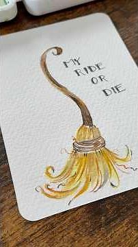 60 second watercolor, tutorial,: Witches Broom 🧹✨ Beginner watercolor magic
