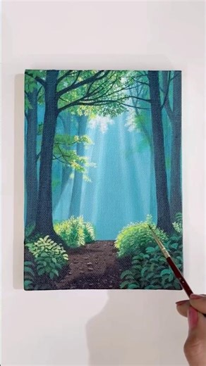 Acrylic painting demo on canvas #shorts #acrylicpainting #enchanted #sunrise #landscape #nature