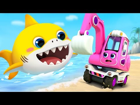 Excavator and Baby Shark | Fire Truck, Tractor, Police Cars | Cars for Kids | Kids Songs | BabyBus