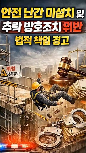 “안전난간 미설치 및 추락 방호조치 위반 – 산업안전보건법 제13·42·43조 근거”