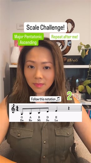 ML Music Studio on Instagram: "Here’s a Major Pentatonic challenge! Part 1 - Ascending It comes with Note Names, and Solfege using movable Do. G Major Pentatonic (5 note scale): G-A-B-D-E with a mix of steps and 3rds. Watch how the 3rds change as we shift upwards. Did you notice the last rep starting on E turned into the Minor Pentatonic? 🤩 Add music theory to your everyday practice, so you can level up along with your technique! #MLMusicStudio #TheEmpoweredSinger #SingerMusicianship #ScaleChal