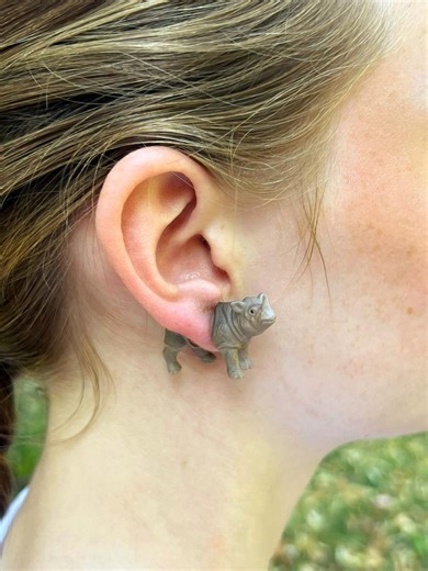 Cute Rhino Earring, Double-sided Stud Earring, Fun and Original Gift for Rhino Lovers - Etsy