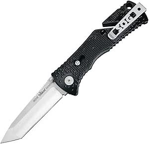 SOG Specialty Knives & Tools TF6-CP Trident Knife with Straight Edge Assisted Folding 3.75-Inch Steel Tanto Shape Blade and GRN Handle, Satin Finish