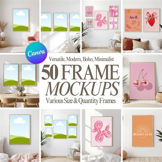 50 Canva Frame Mockups: Boho Modern Wall Art (digital Download) - Etsy
