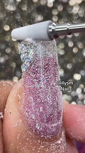 Sparkly Pink Polygel Nail Extension with a Baby Pink Drippy Smile Line #nails #nailart #nailtutorial #satisfying #acrylicnails #glitter | Ilysmnail