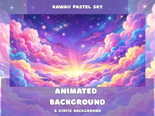 Kawaii Pastel Sky Animated Background Fluffy Neon Pink Purple Anime Clouds Starry Sunset Vtuber Overlay Twitch Cozy Lofi Desktop Wallpaper - Etsy