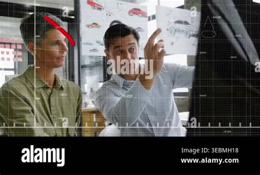 Animation of red line and data processing over diverse business people working in office. Global business, finances, computing and data processing concept digitally generated video Stock Video Footage - Alamy