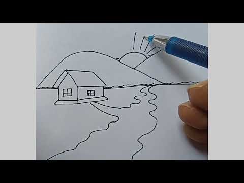 Beautiful Village Drawing Step by Step | Easy Rural Scenery Drawing
