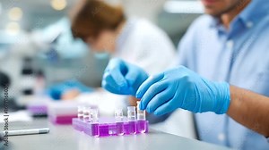 Pathology laboratory assistants prepare tissue specimens for histological examination using microtomes and staining equipment to create slides for cancer diagnosis and surgical
