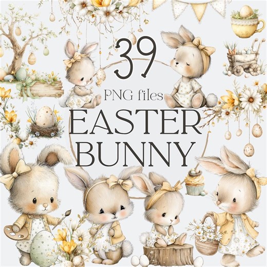 Easter Bunny Clipart, Watercolor Easter Bunny PNG, Springtime Easter Clip Art, Bunny Easter Illustration - Etsy