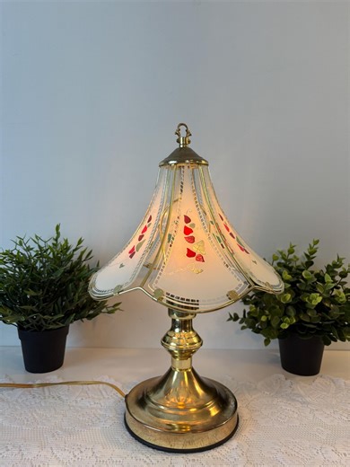 Vintage Touch Table Lamp, Gold Ceramic Base and Tulip-shaped Floral Glass Shade, Dimmable Lamp, Vintage Touch Lamp - Etsy