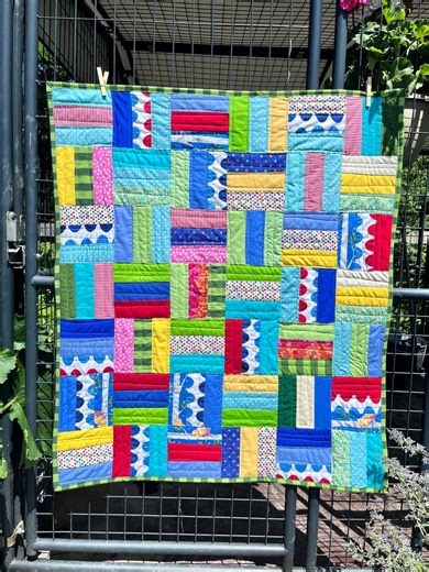Patchwork Baby Quilt: Bright Modern Rail Fence Design, Handmade - Etsy