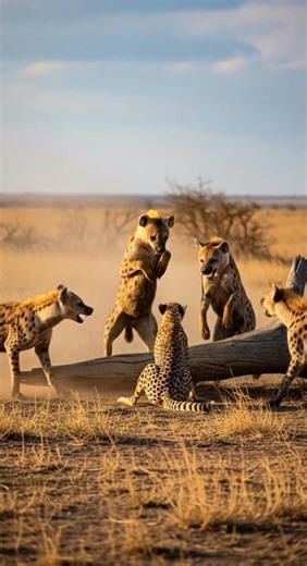 hyena and cheetah are fighting