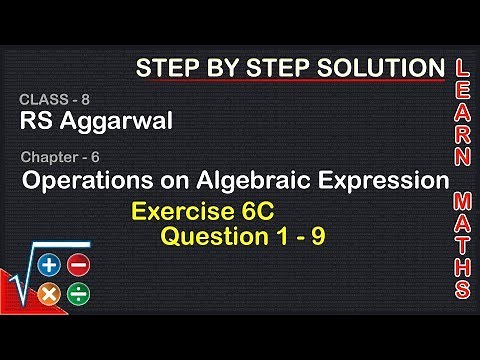 Operations on algebraic expression| Class 8 Exercise 6c Question 1 - 9| RS Aggarwal|Learn maths