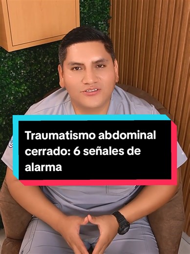 🚨 Traumatismo abdominal cerrado: 6 señales de alarma 🚨 Un golpe en el abdomen puede parecer leve al inicio… pero algunas lesiones internas pueden manifestarse horas después. ⚠️ Estas son 6 señales de alarma que NO debes ignorar: 1️⃣ Dolor abdominal intenso 2️⃣ Taquicardia 3️⃣ Náuseas o vómitos persistentes 4️⃣ Abdomen duro o distendido 5️⃣ Mareos, palidez o desmayo 6️⃣ Sangre en la orina o heces Si presentas alguno de estos síntomas después de un golpe, acude de inmediato a evaluación médica. 