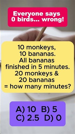 Monkey Banana Puzzle 🐒🍌 | 10 in 5 Min → 20 in How Many? | Logic Puzzle | IQ VistaX #iqvistax #riddle