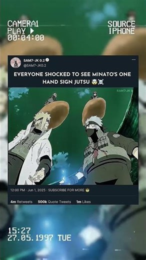 Minato's aura +99,99,999 every one shocked to see minato's one hand sign jutsu