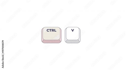 Ctrl V letter keyboard shortcut keys animation. Copy paste command. Text editing function. Clipboard action. Animated hotkey combo buttons click for pc, laptop. 4K video. Computer press action