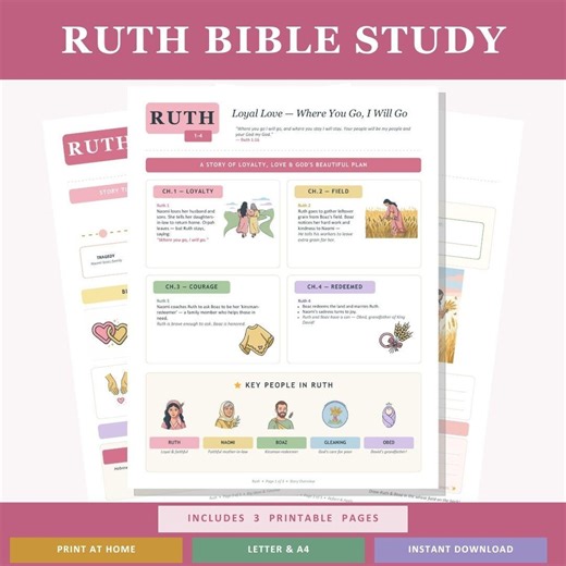 Ruth Bible Study Worksheet Printable | Boaz Naomi Loyalty Love Redemption | Sunday School Homeschool PDF - Etsy
