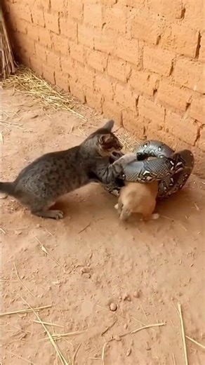Cat Saves a Dog from a Python