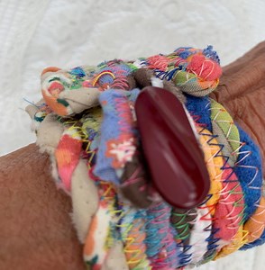 Twisted Fabric Cuff Bracelet: Boho Upcycled Textile Jewelry, Statement Button - Etsy