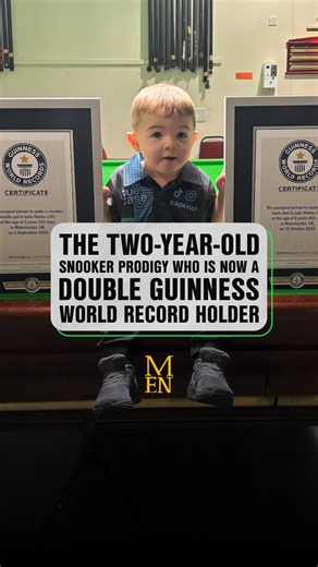 This is the two-year-old who has just smashed a snooker trick shot record - and become a double Guinness World Record holder! 🙌 Little Jude, from Manchester, is a huge fan of snooker - and he's become a viral sensation before he's even three-yesrs-old 🎱 He has become the youngest person to perform two trick shots, and is also one of the youngest double record holders in Guinness World Records history 🥇 Well done, Jude! What a fantastic achievement! 👏 | Manchester Evening News