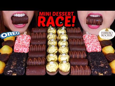 ASMR MINI DESSERT RACE! Crunchy Dove ice cream bars, Ferrero Rocher, Oreo chocolate cake bites 먹방