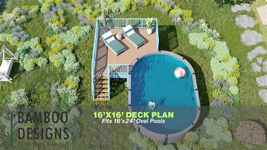 Lapis Oval Pool Deck Plan – 16x16 Spacious Above-ground Pool Entry Deck for 16x24 Oval Pools | DIY PDF Plans - Etsy