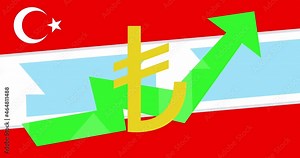 Video transition on the growth of the Lira.Template with a sign of the Turkey currency and a graph with an arrow pointing down.Business background about the strengthening of the national currency.