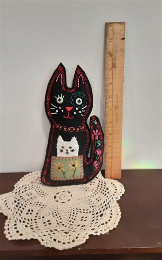 Handmade Felt Cat Doll: Embroidered Cloth Cat (9 In) - Etsy