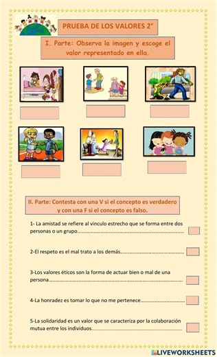 Los valores éticos y morales worksheet