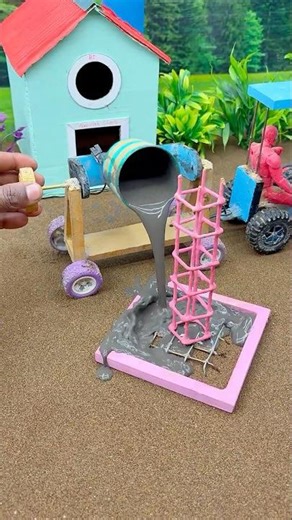 🚜Hand Crank Mini Tractor Mixer Building a Strong Pillar Base Real DIY Construction Magic #shorts