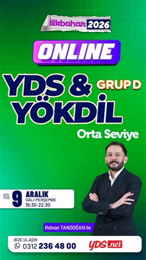 YDS.NET - Türkiye’nin Online Dil Okulu on Instagram: "GRUP D - YDS+YÖKDİL İLKBAHAR 2026 🎉 ÇEKİLİŞ ZAMANI! 🎉 Akademik ve kurumsal hedeflerine bir adım daha yaklaşmak isteyen takipçilerimiz için harika bir fırsat! 📌 3 takipçimize ÜCRETSİZ 📌 5 takipçimize P İNDİRİMLİ GRUP D - YDS+YÖKDİL İLKBAHAR 2026 Grubumuz için geçerlidir. 📚 Çekiliş Detayları: 🔹 Grubumuzun detayları için www.yds.net sitemizden inceleyebilirsiniz. 🔹 Katılım için: @akindil ve @wwwydsnet sayfalarını takip edin. Bu gönderinin