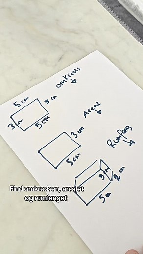 Find omkredsen, arealet og rumfanget af figurer