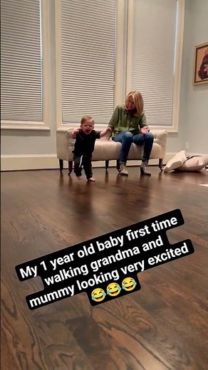 My 1 year old baby first time walking grandma and mummy looking very excited 😂😂#firsttimewalk#baby