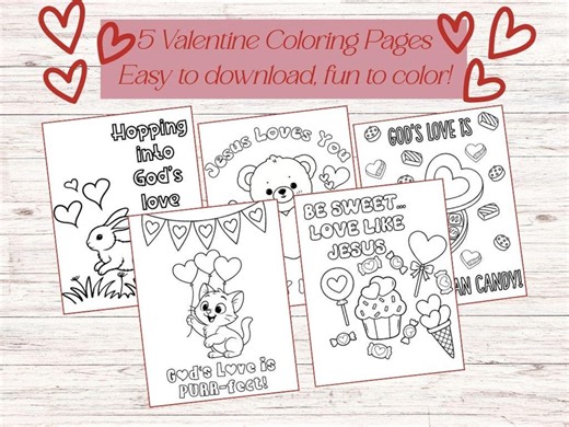 Christian Valentine's Day Coloring Pages: Sunday School Activity, Kids Church, 5 Printable Coloring Sheets, Digital Download - Etsy