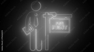 For Rent Real Estate Sign and House Animation advertisement advertising agent property real estate neon icon