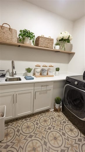 Kensley Dougan on Instagram: "DIY Dougzz: Laundry Room floating wood shelves. You can find the link to the brackets for the shelves @northbrook_lane. This is just 1st version, I am sure I am going to ask/TOLD to change something, lol."