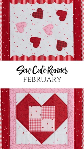 Shabby Fabrics on Instagram: "Celebrate the year in style with the Shabby Fabrics Sew Cute Runner Series. The February runner features two charming patchwork heart blocks framing a center panel filled with tossed pre-fused laser-cut appliqué hearts, bordered by sweet scalloped edges. Get the kit and watch the tutorial in the link in our bio!"