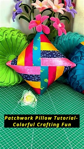 Patchwork Pillow Tutorial- Colorful Crafting Fun #patchwork #PatchworkPillow #ColorfulPillow #pillowcase #diypillow | All Girls' Things