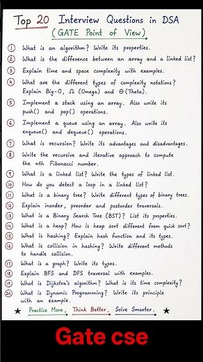 Top 20 DSA Interview Questions | GATE Point of View | Most Important Data Structures & Algorithms Qu