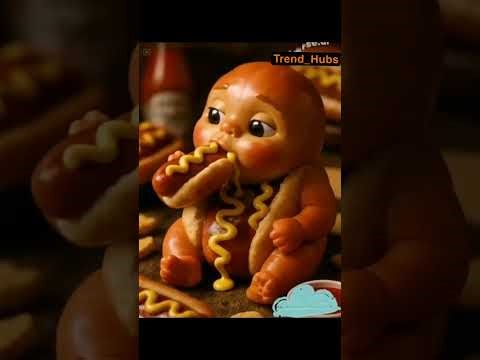 🌭Funny Hot Dog Eating Cartoon Face | Cute & Viral Shorts