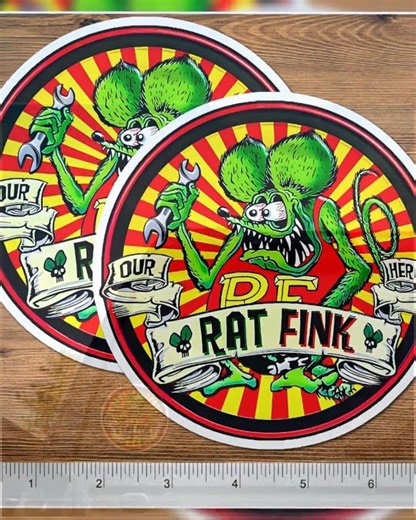 Rat Fink, Ed Roth, Kustom Kulture, Hot Rod Vinyl Water Proof Sticker 5" 2-Pack