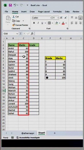 Excel Grade Formula || Excel Lookup Formula || Advance Excel Formula || #excel #exceltricks
