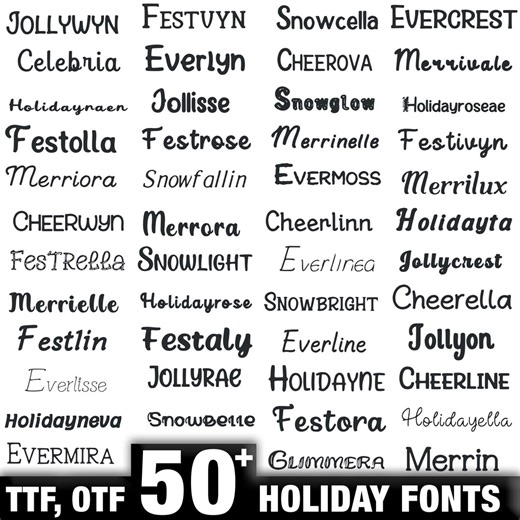 Holiday Font Bundle 50 Festive Christmas Fonts TTF OTF Instant Download - Etsy