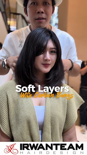 Soft Layer With Curtain Bangs Haircut Ideas for Round Face